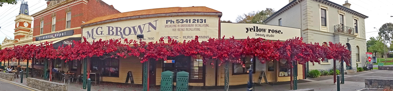 Learmonth St shops in autumn